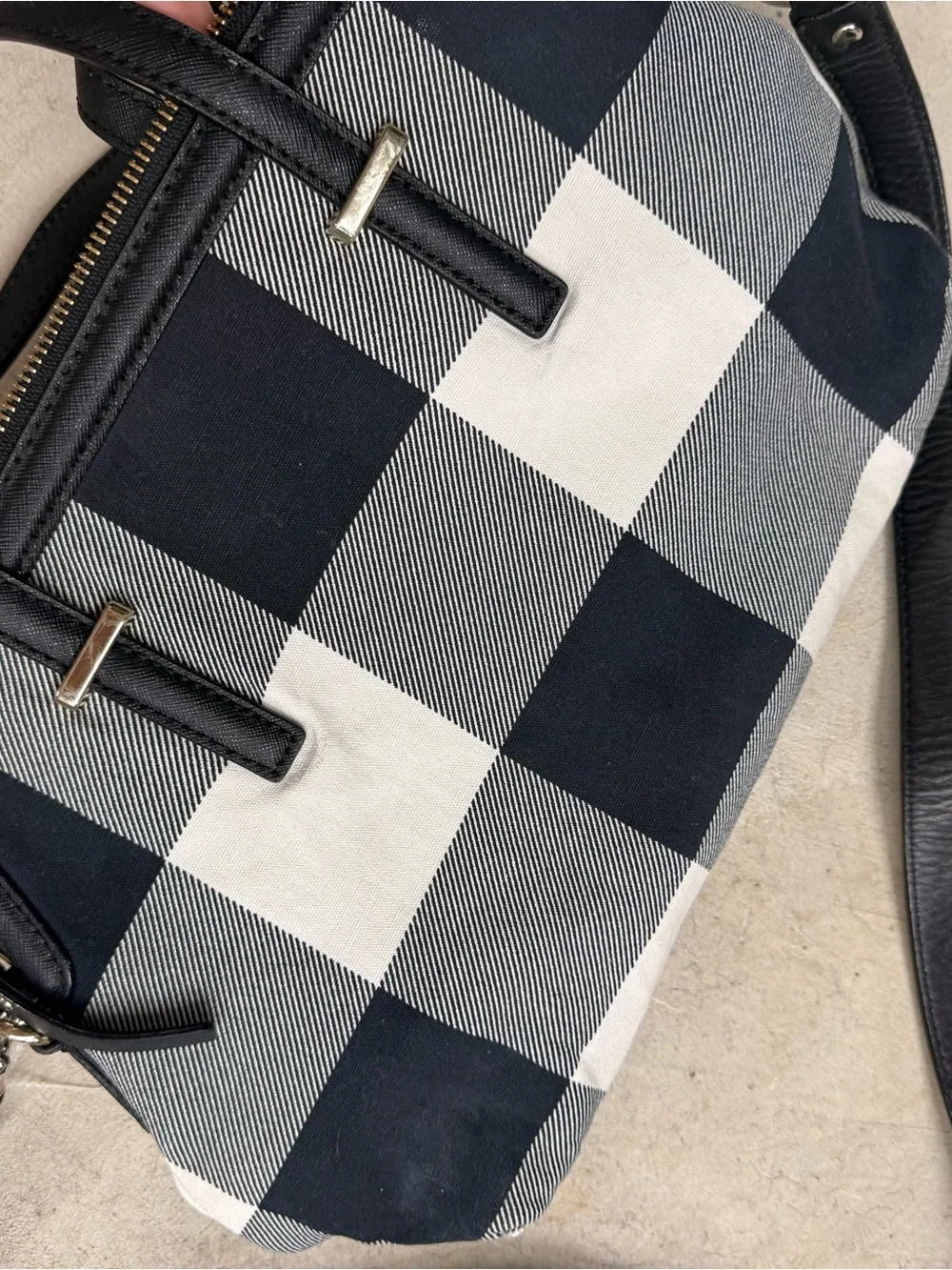 kate spade Black & White Plaid Satchel with Navy Accents